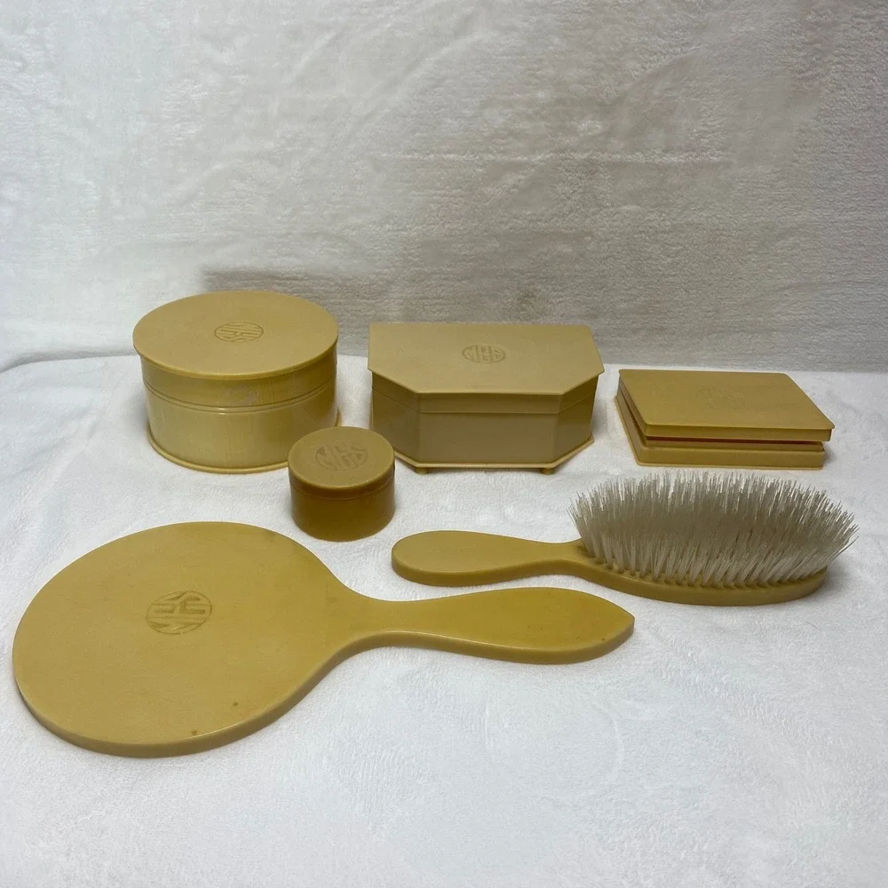 Vintage Bakelite Celluloid Vanity Set & Box Collection AS IS